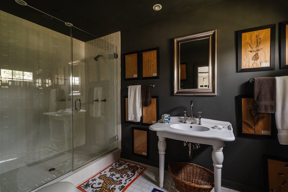 Black Accents in a Traditional Los Angeles Home 34 large-shower-bathroom-black-walls-nordroom