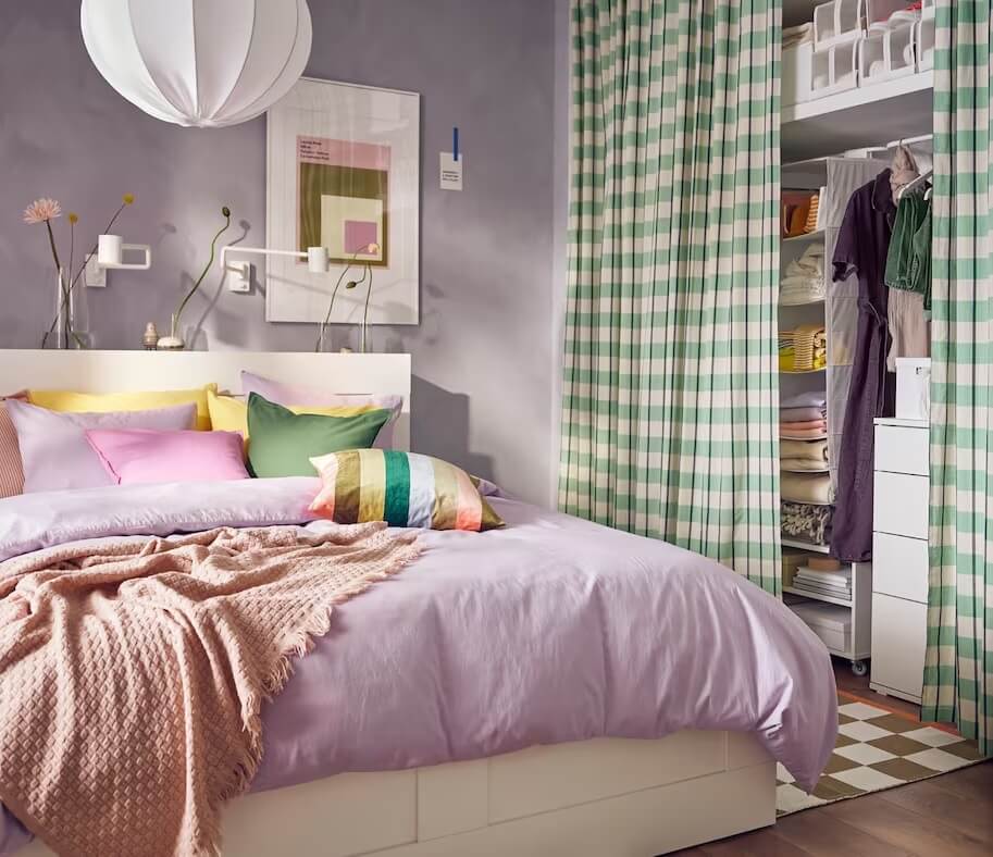 53 Studio Apartments with a Curtain Room Divider 33 lavender studio apartment checkered green white curtains nordroom