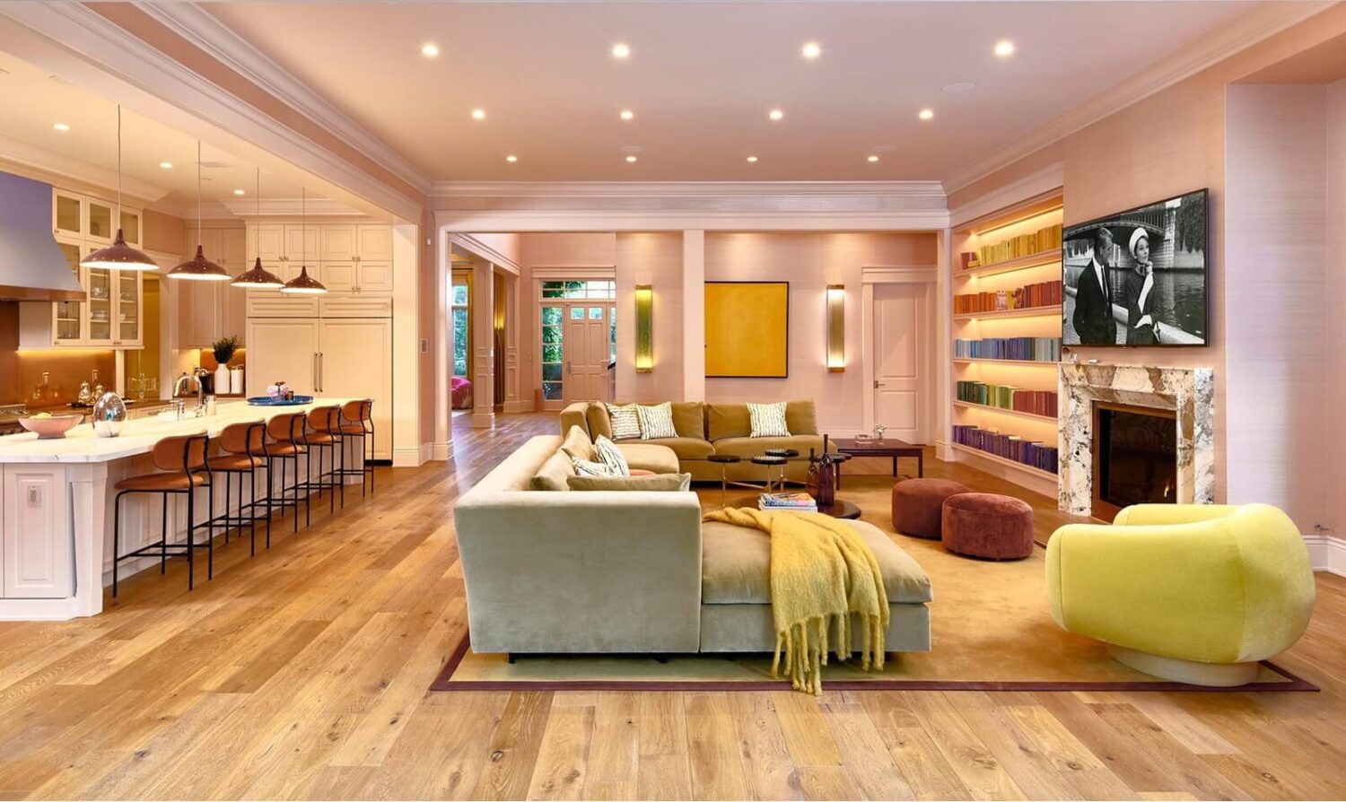 17 Shades of Pink in Fredrik Eklund's Beverly Hills Home 8 living-room-color-coded-bookcase-nordroom