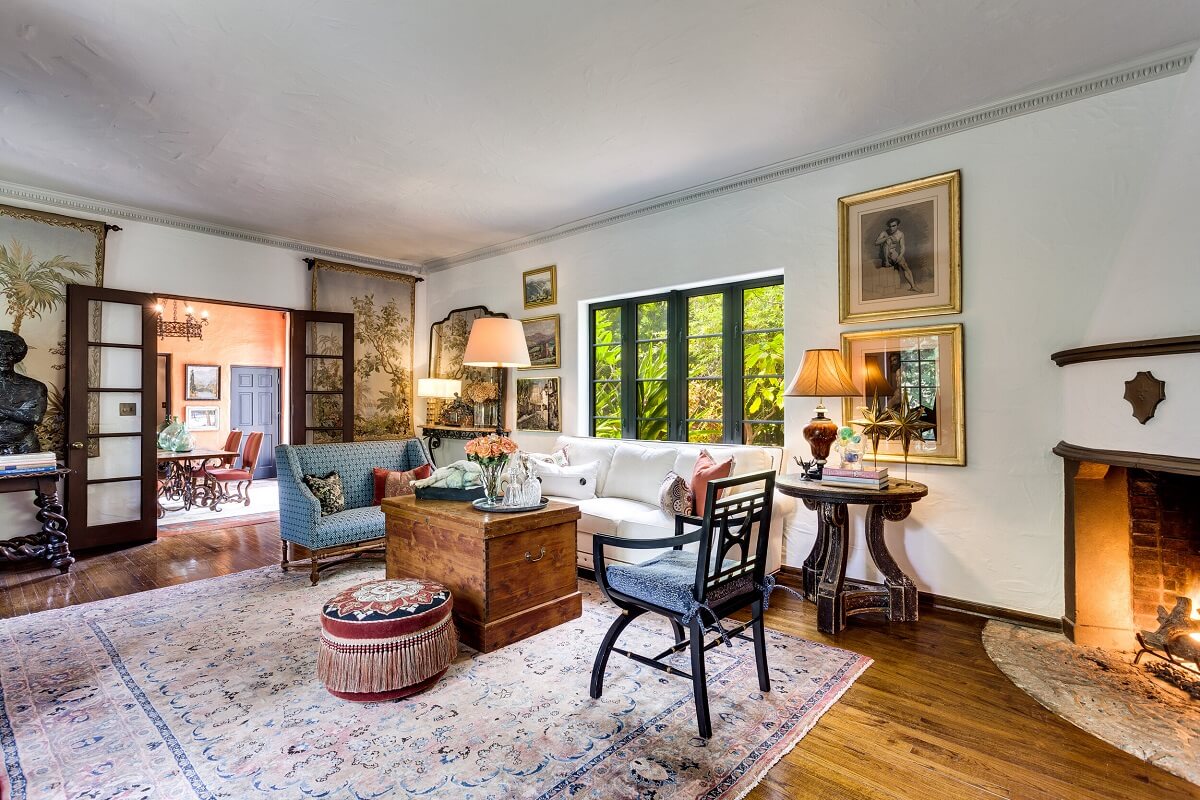 A Beautiful Spanish Style Home in Florida 13 living-room-fireplace-large-rug