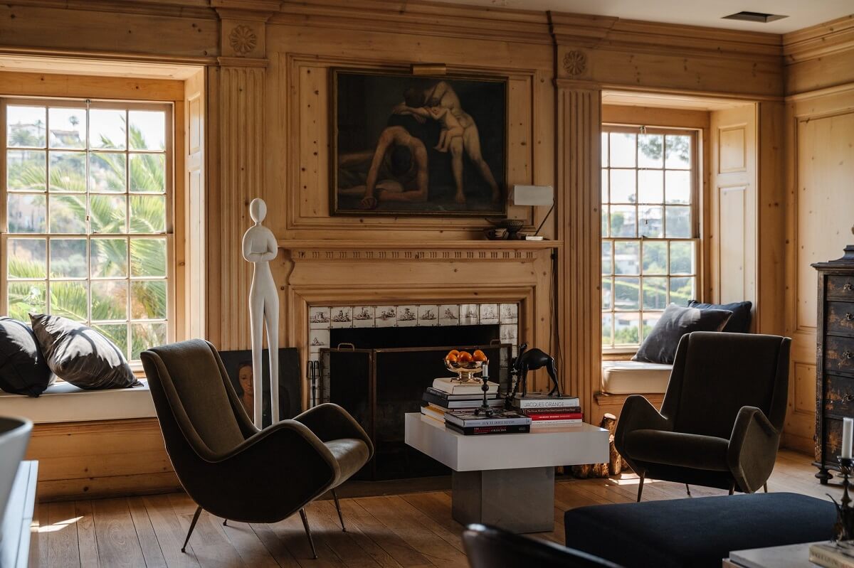 Black Accents in a Traditional Los Angeles Home 10 living-room-fireplace-seating-nordroom