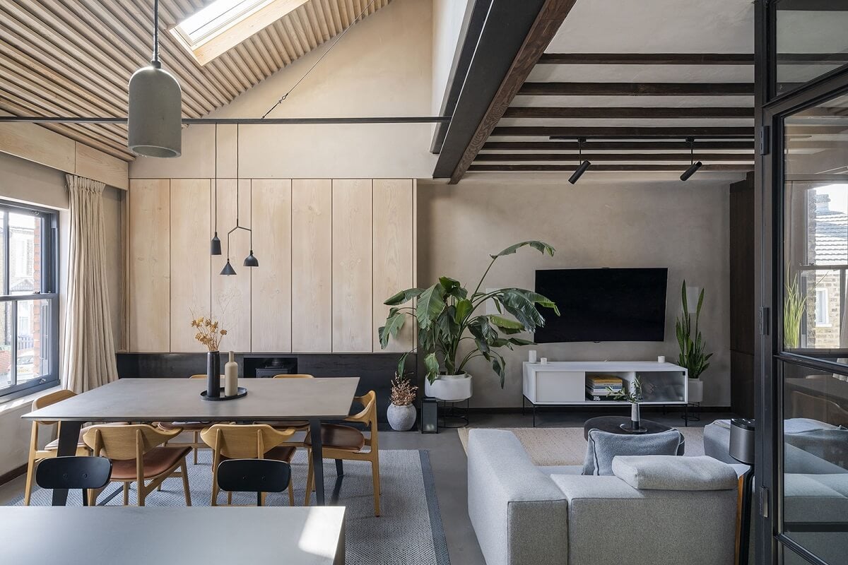 A Victorian House with Stylish Contemporary Interiors 2 modern-industrial-living-room-wooden-ceiling-nordroom