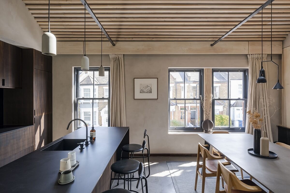 A Victorian House with Stylish Contemporary Interiors 4 open-plan-kitchen-dining-space-wooden-ceiling-nordroom