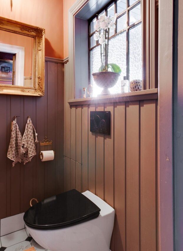 89 Pink Bathroom Ideas: From Hot Pink Walls to Blush Tiles 68 pink-bathroom-powder-room-antique-mirror-nordroom