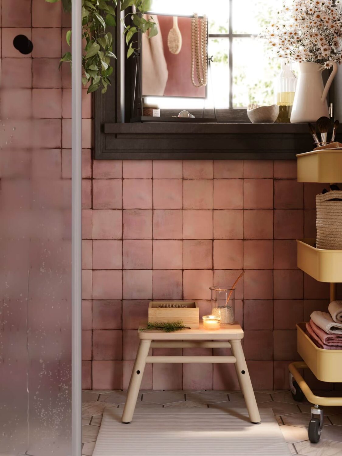 89 Pink Bathroom Ideas: From Hot Pink Walls to Blush Tiles 4 pink zellige tiles ikea bathroom nordroom