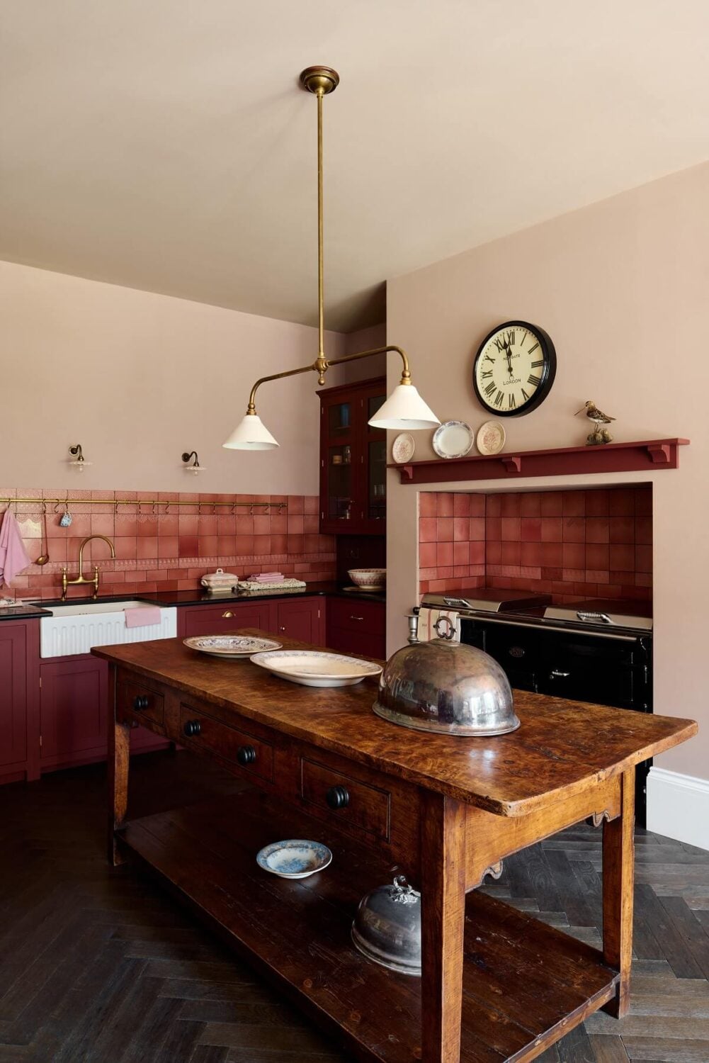 An English Country House Kitchen with Pink Tiles 14 real-shaker-devol-kitchen-antique-prep-table-pink-tiles-nordroom