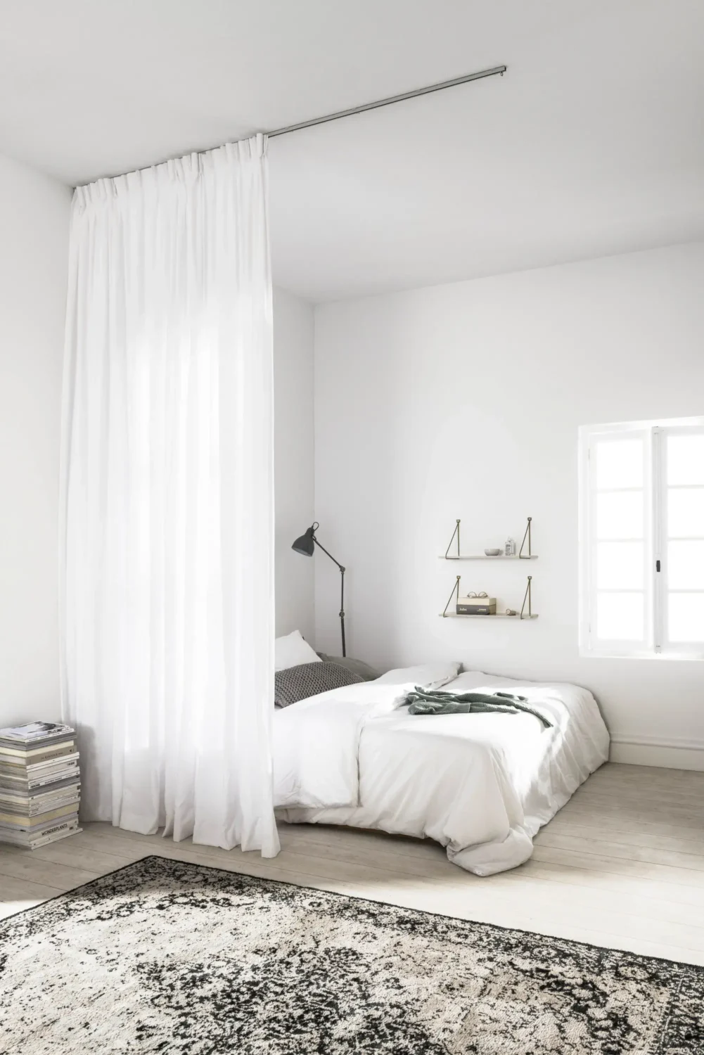 53 Studio Apartments with a Curtain Room Divider 53 simple-curtain-grey-white-studio-apartment-nordroom