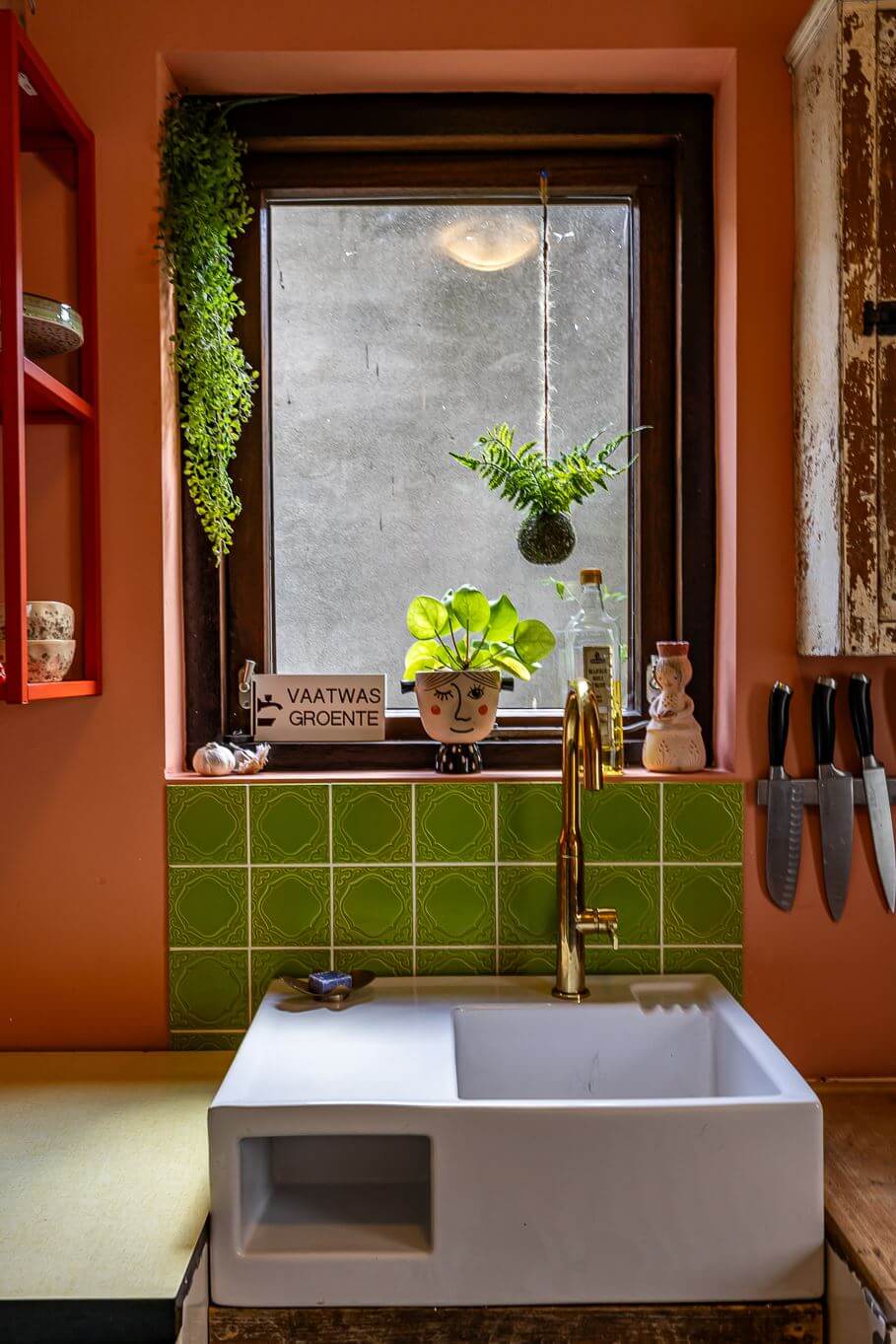A Colorful Church Conversion in The Netherlands 14 sink-green-tiles-terracotta-wall-color-nordroom