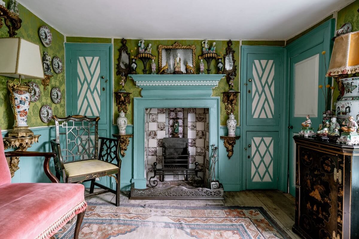 Valspar Color of the Year 2024: Renew Blue 19 sitting-room-blue-green-walls-fireplace-nordroom