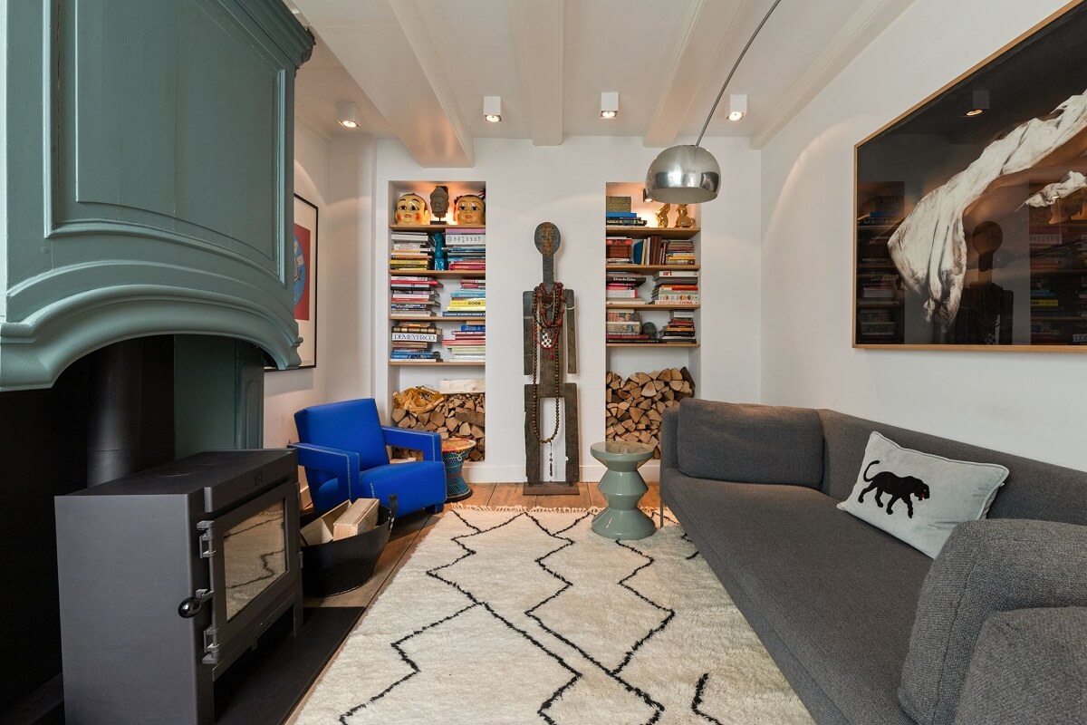 A Family Home in a Historic Canal House 9 sitting-room-fireplace-bookshelves-nordroom