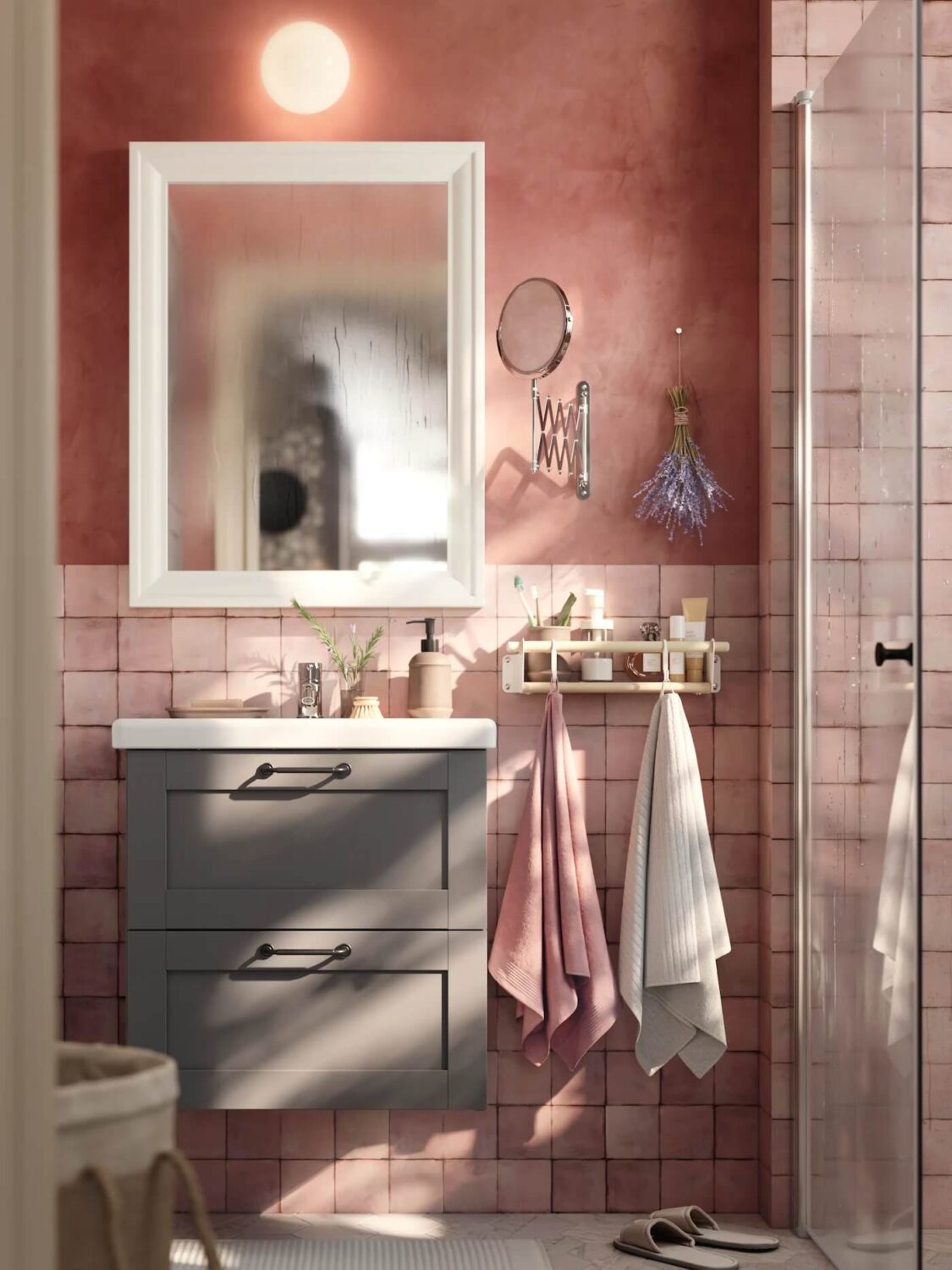 89 Pink Bathroom Ideas: From Hot Pink Walls to Blush Tiles 2 small pink bathroom ikea nordroom