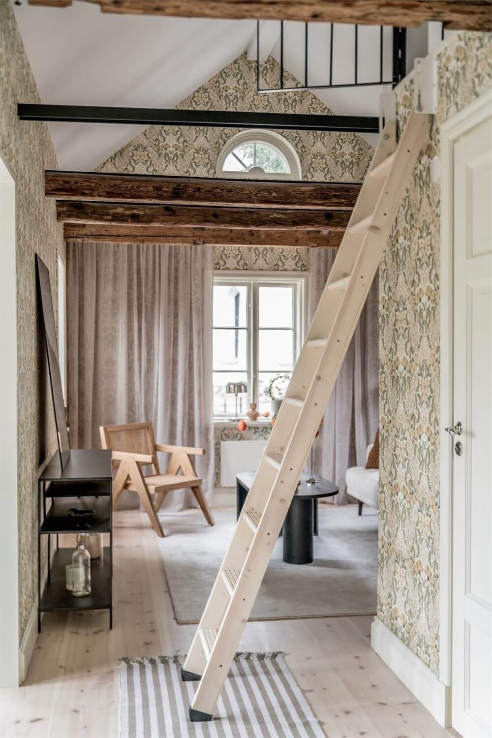 An Idyllic Small Swedish House with Wooden Beams 11 stairs-to-sleeping-loft-small-home-sweden-nordroom