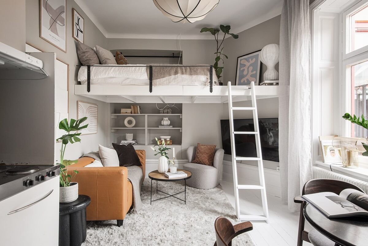 43 Ideas To Divide a Studio Apartment Into Multiple Rooms 33 studio-apartment-loft-bed-nordroom