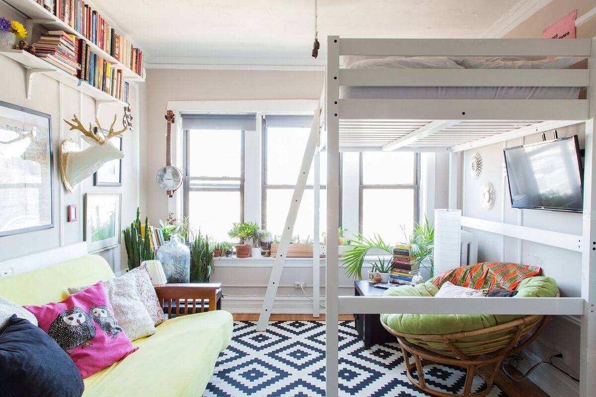 43 Ideas To Divide a Studio Apartment Into Multiple Rooms 32 studio-apartment-with-double-loft-bed-nordroom