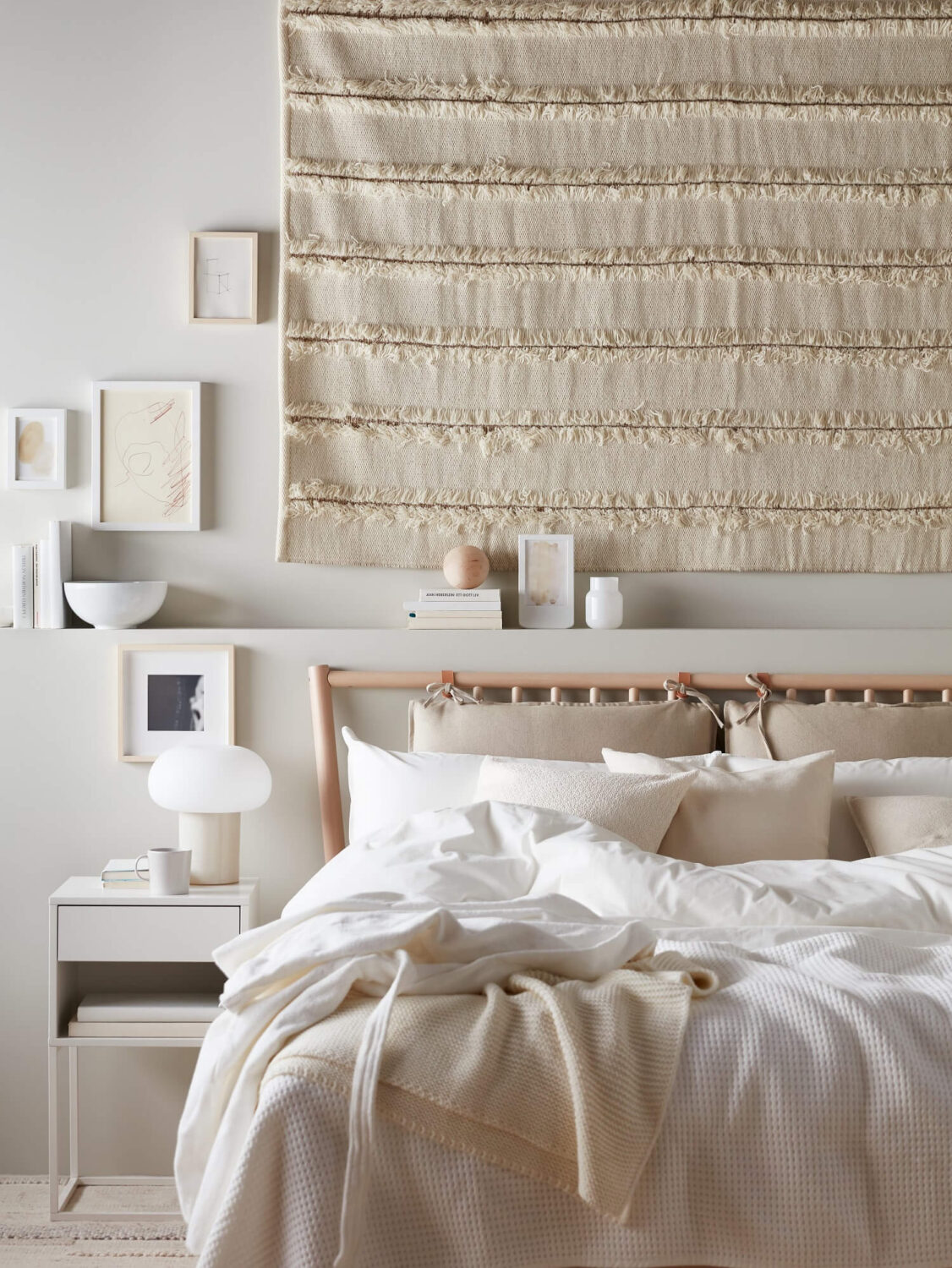 IKEA Catalogue 2026 + New IKEA Collections 7 white-bedroom-ikea-decor-layered-textiles-wall-hanging-nordroom