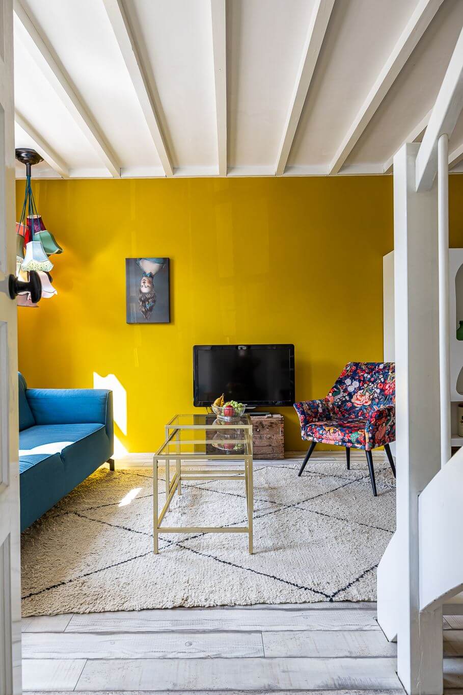 A Colorful Church Conversion in The Netherlands 18 yellow-accent-wall-living-room-nordroom
