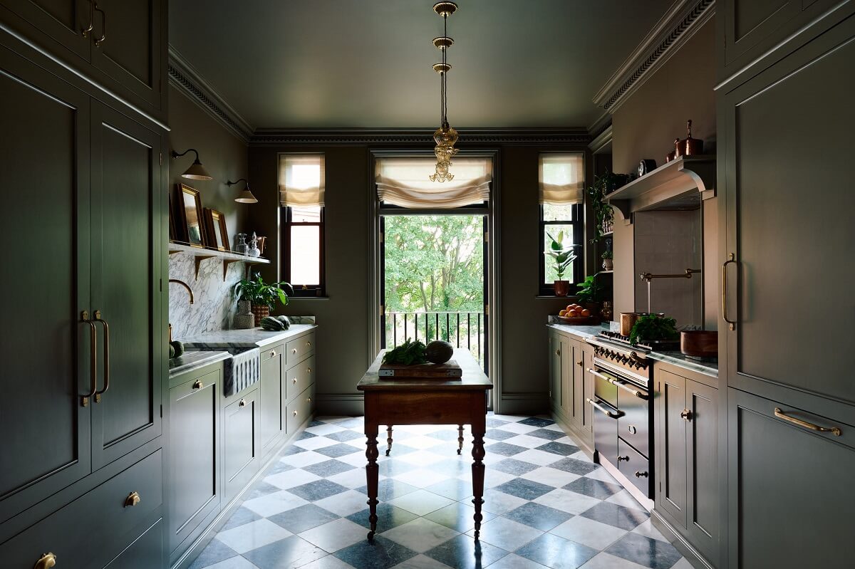 Dutch Boy Color of the Year 2024: Ironside 24 all-green-kitchen-devol-classic-english-cabinets-juliet-balcony-nordroom