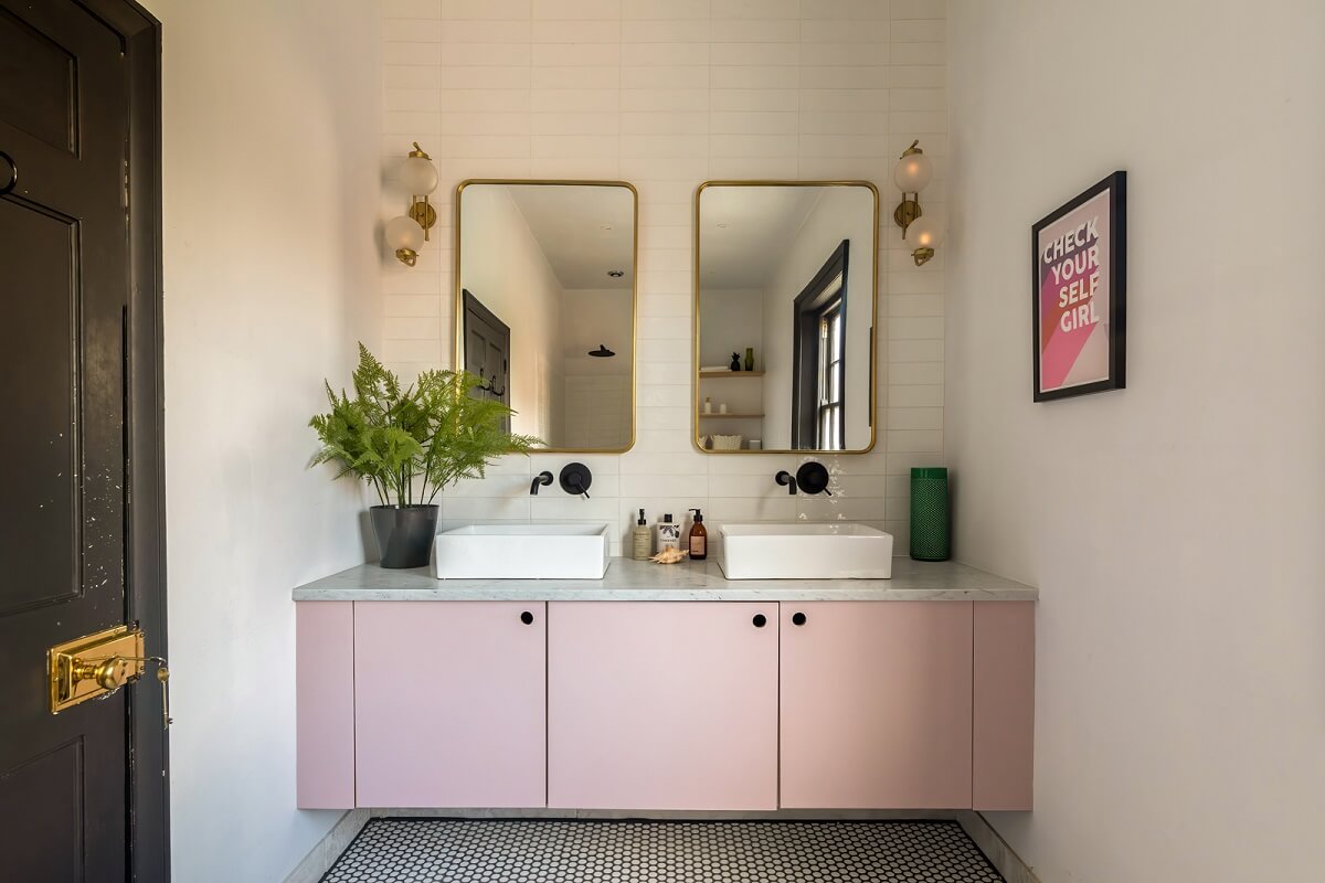 A Georgian House in England with Bold Color Pops 27 bathroom-light-pink-vanity-nordroom
