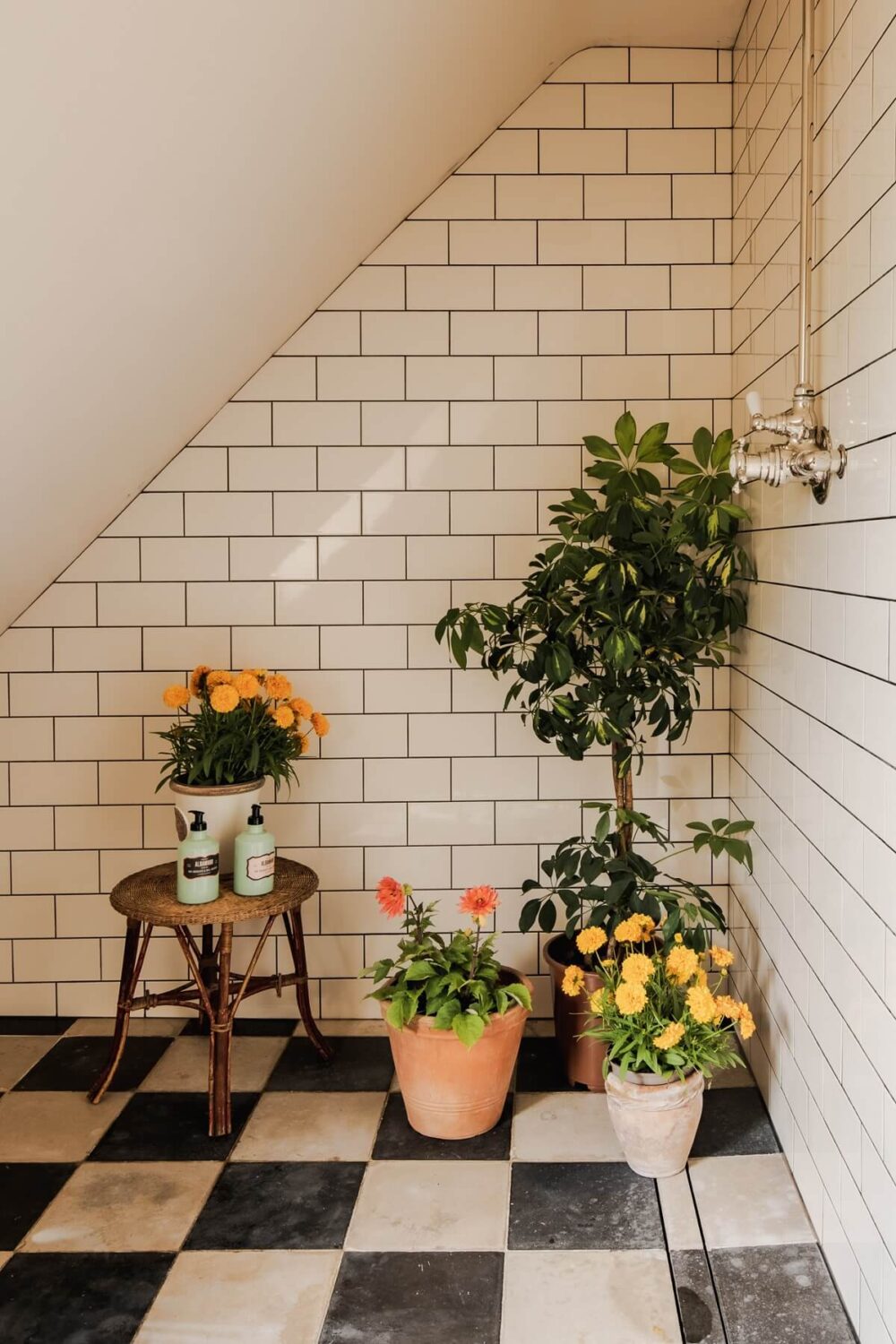A Colorful Renovated Country House by Clarence & Graves 21 bathroom-slanted-ceiling-checkerboard-floor-nordroom