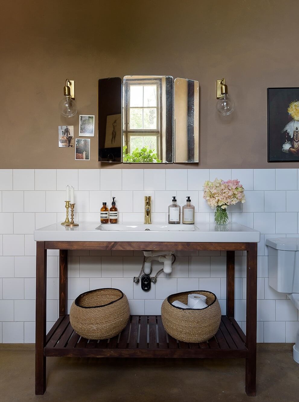 Natural Colors in a Swedish School Conversion 23 bathroom-white-tiles-light-brown-walls-nordroom