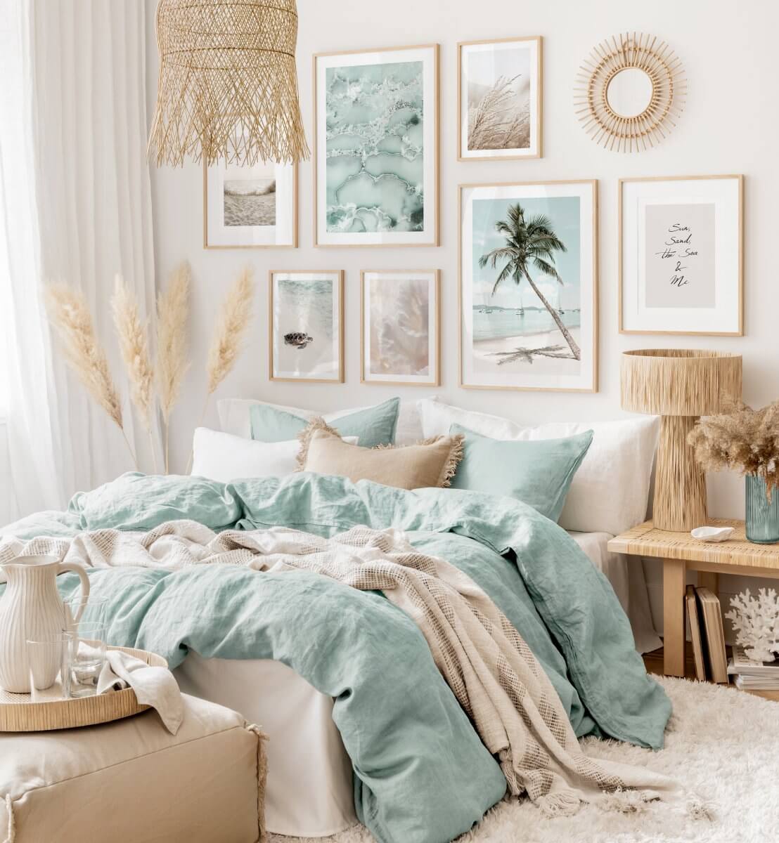 Sherwin-Williams Color of the Year 2024: Upward 28 bedroom-neutral-base-light-yellow-color-accents-gallery-wall-nordroom