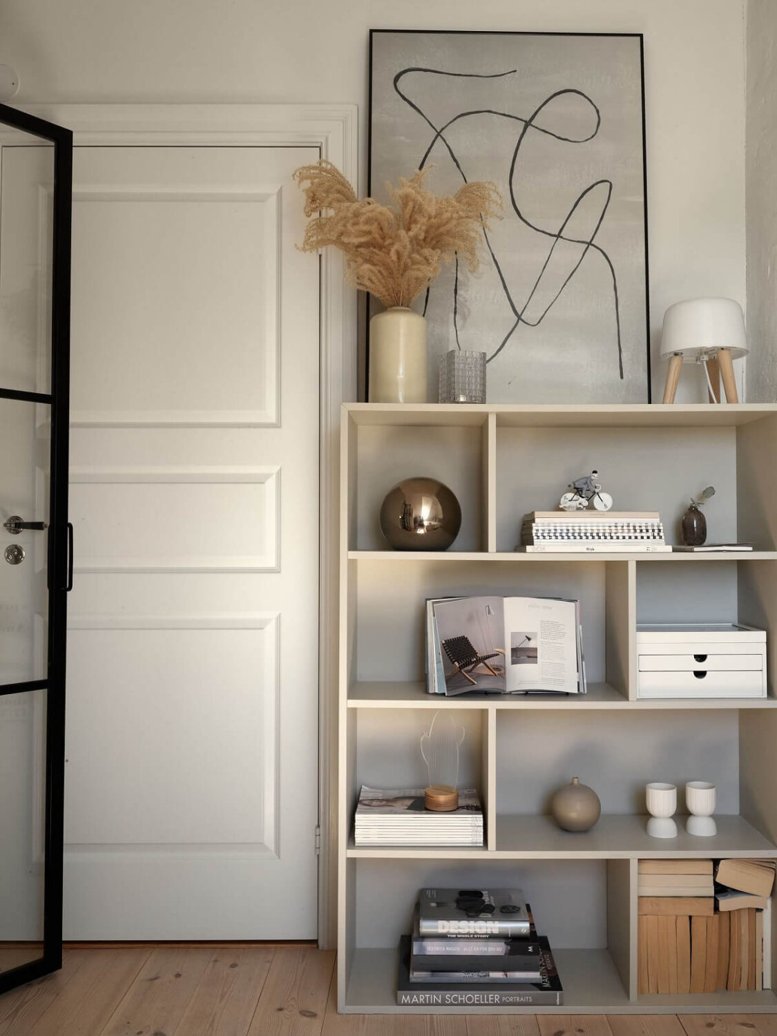 A Small Attic Apartment with Industrial Glass walls 15 bedroom-open-cabinet-attic-apartment-nordroom