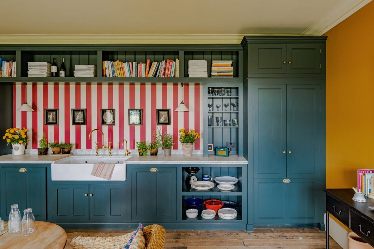 A Colorful Renovated Country House by Clarence & Graves 8 blue-devol-kitchen-striped-ralph-lauren-wallpaper-nordroom