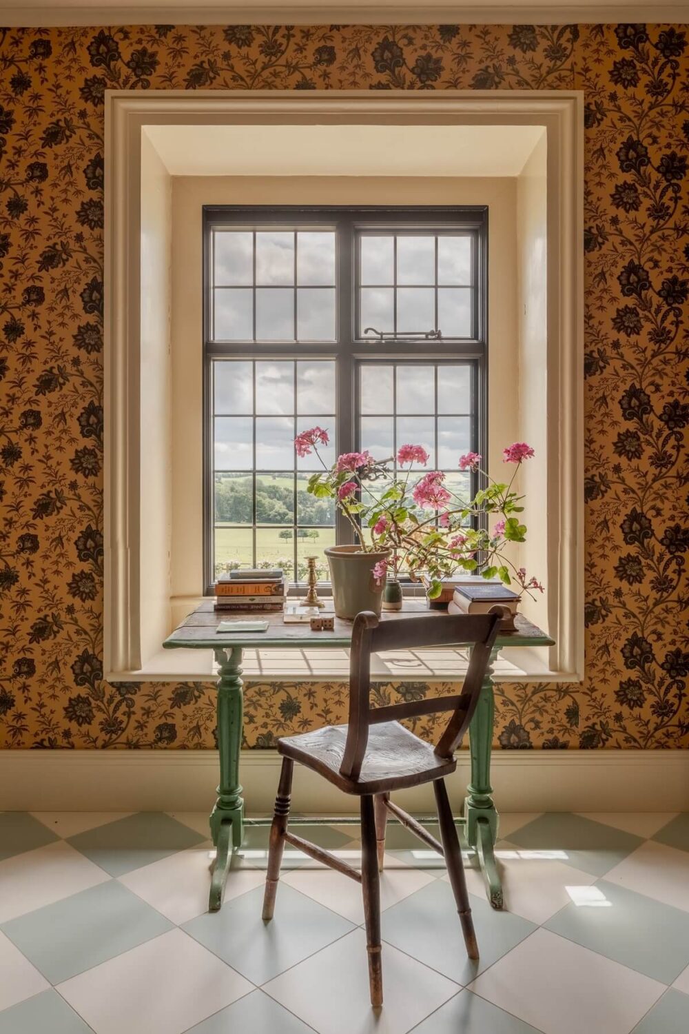 A Colorful Renovated Country House by Clarence & Graves 4 desk-in-front-of-window-house-of-hackney-wallpaper-nordroom