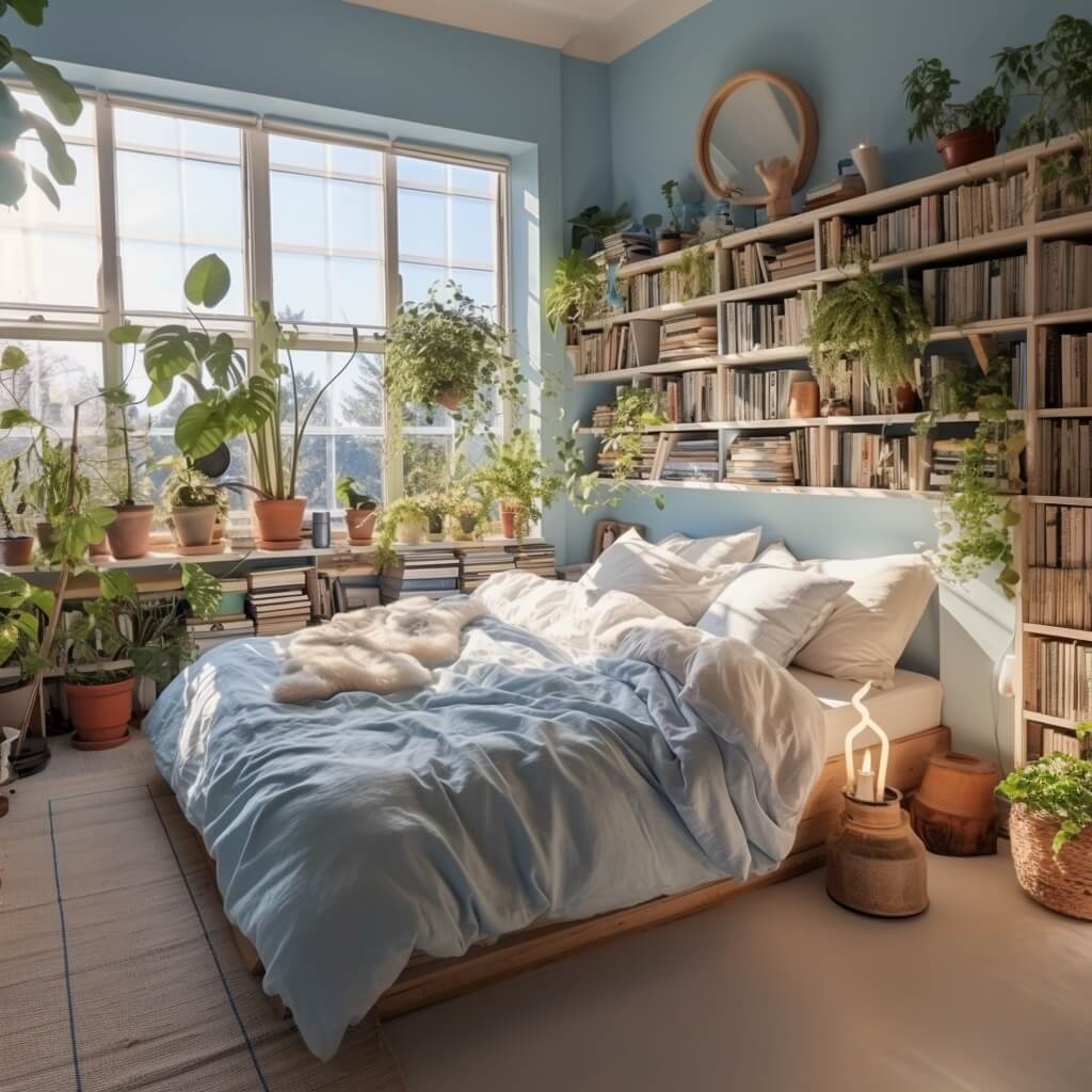 Best of 2023: Bedrooms 22 fresh blue bedroom bookshelves plants color trends nordroom