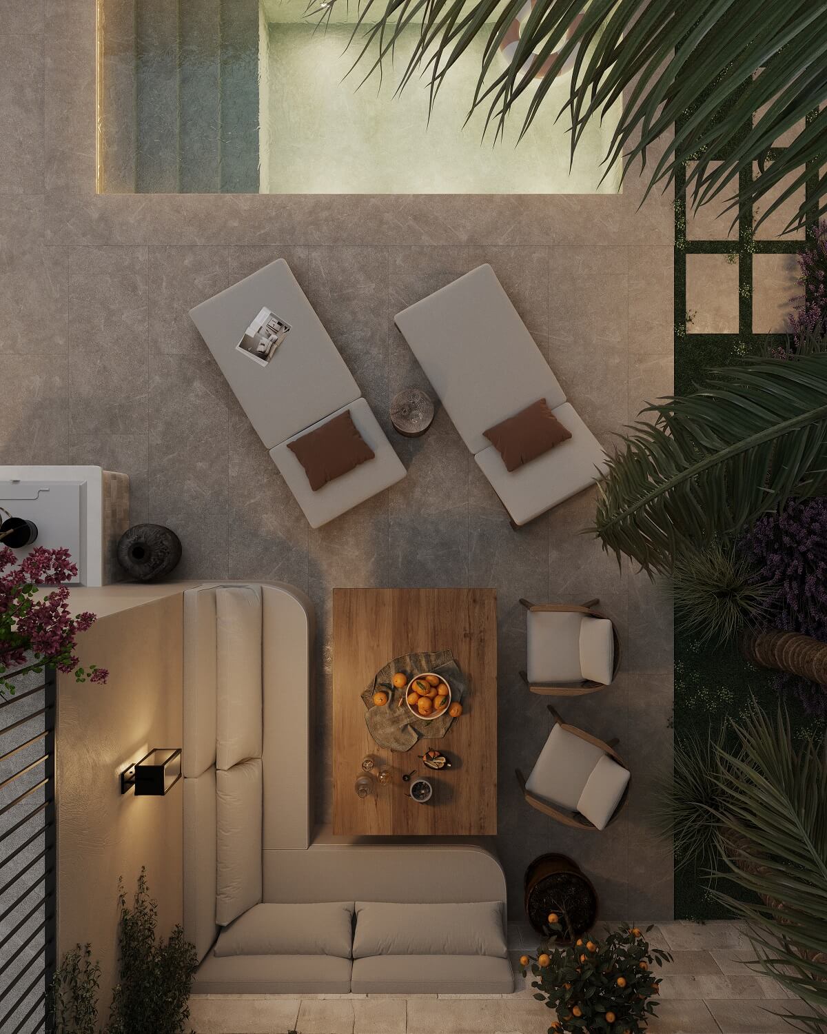 A Renovated Townhouse on Mallorca with a Swimming Pool 24 garden-seating-swimming-pool-from-above-nordroom