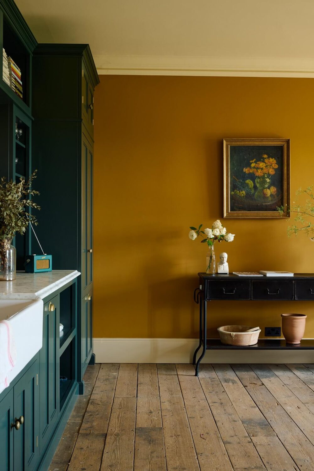A Colorful deVOL Kitchen by Clarence & Graves 10 gold-yellow-wall-kitchen-wooden-floorboards-nordroom