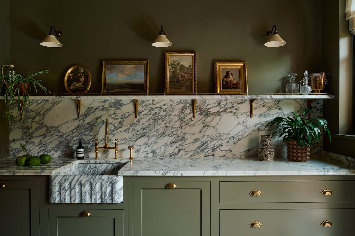 An All-Green deVOL Kitchen with A Marble Checkerboard Floor 9 green-kitchen-cabinets-wall-devol-cabinets-marble-worktop-nordroom