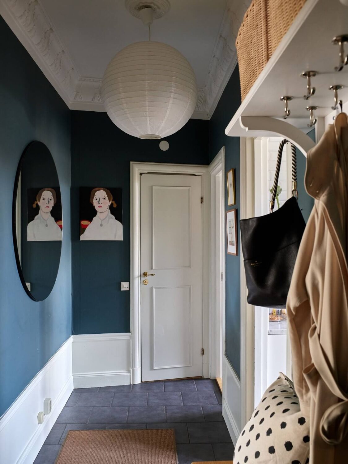 Beige Walls in a Serene Family Apartment in Sweden 28 hallway-dark-blue-painted-walls-nordroom