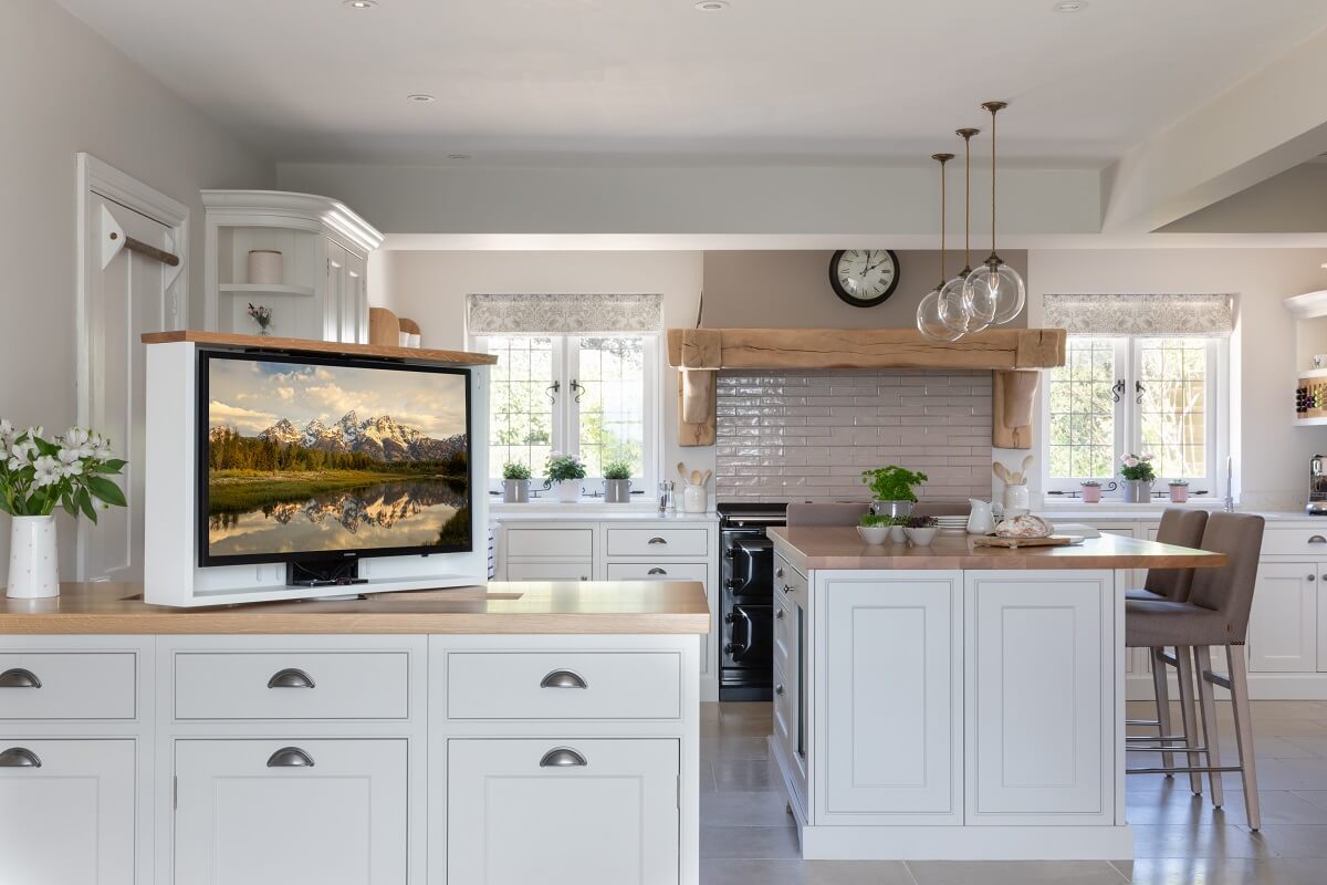 A Light and Social Country Kitchen by The Myers Touch 20 hidden-televisiob-light-country-kitchen-nordroom