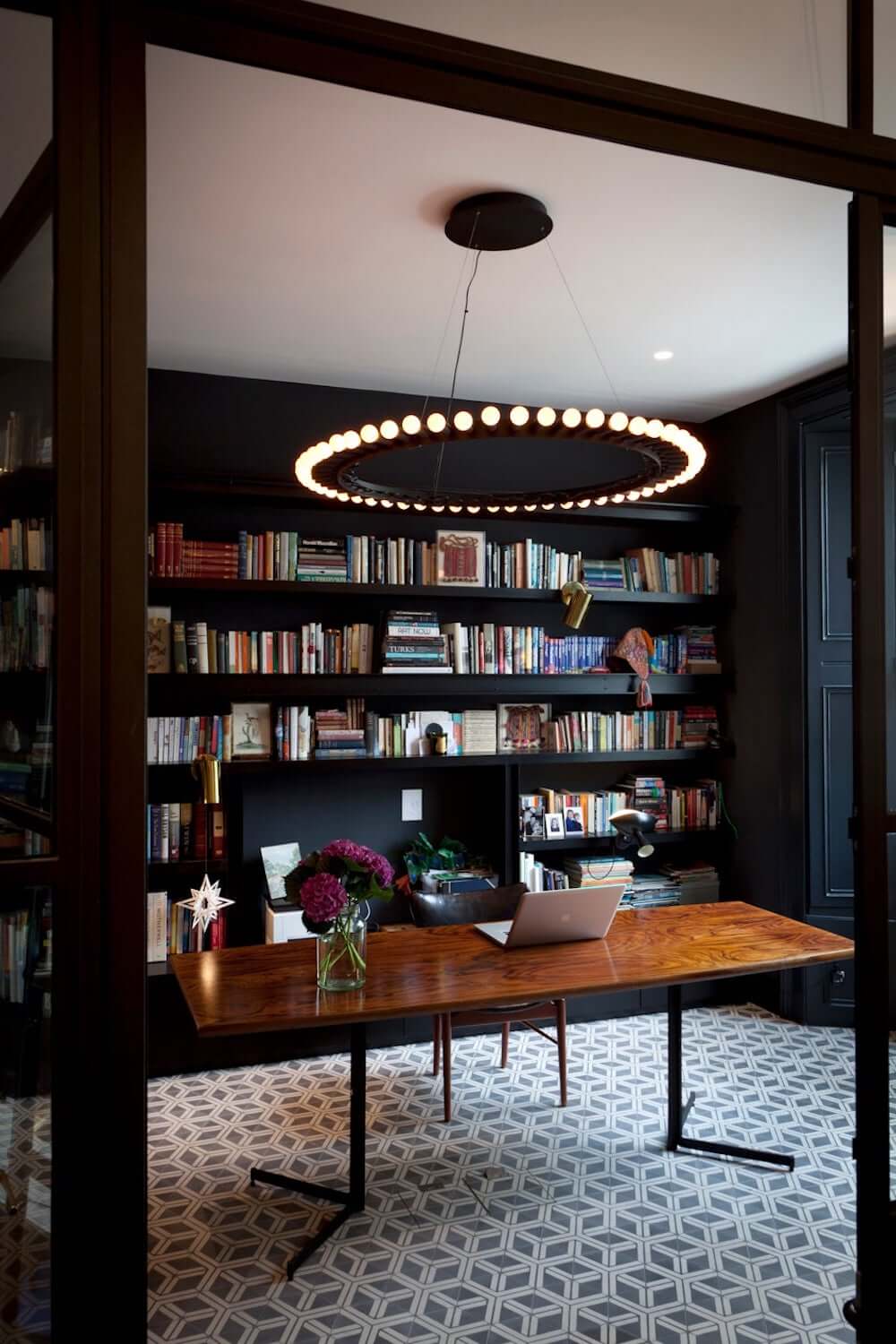 Paint it Black: Black Interior and Exterior Design Ideas 39 home office bookshelves dark wall color nordroom Paint it Black: Black Interior and Exterior Design Ideas