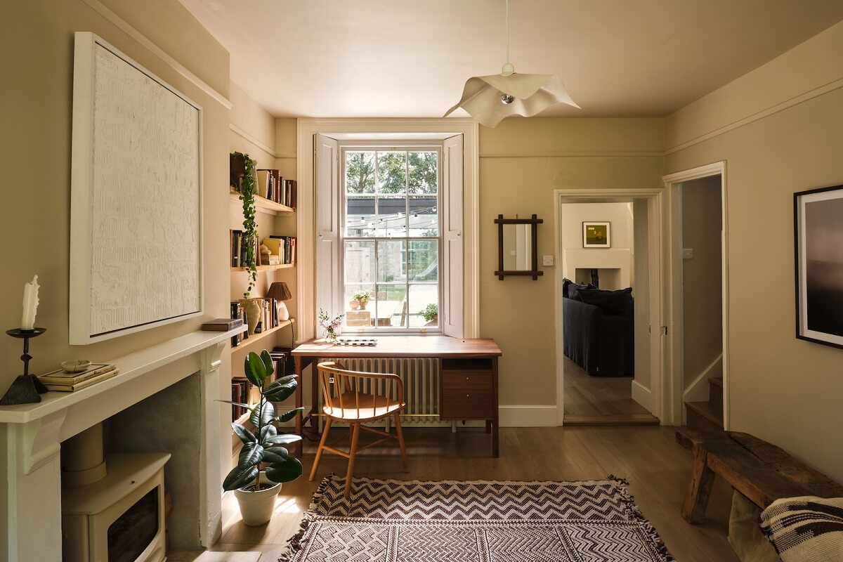 A Beautiful Chapel Conversion in England 12 home-office-shelves-large-rug-nordroom