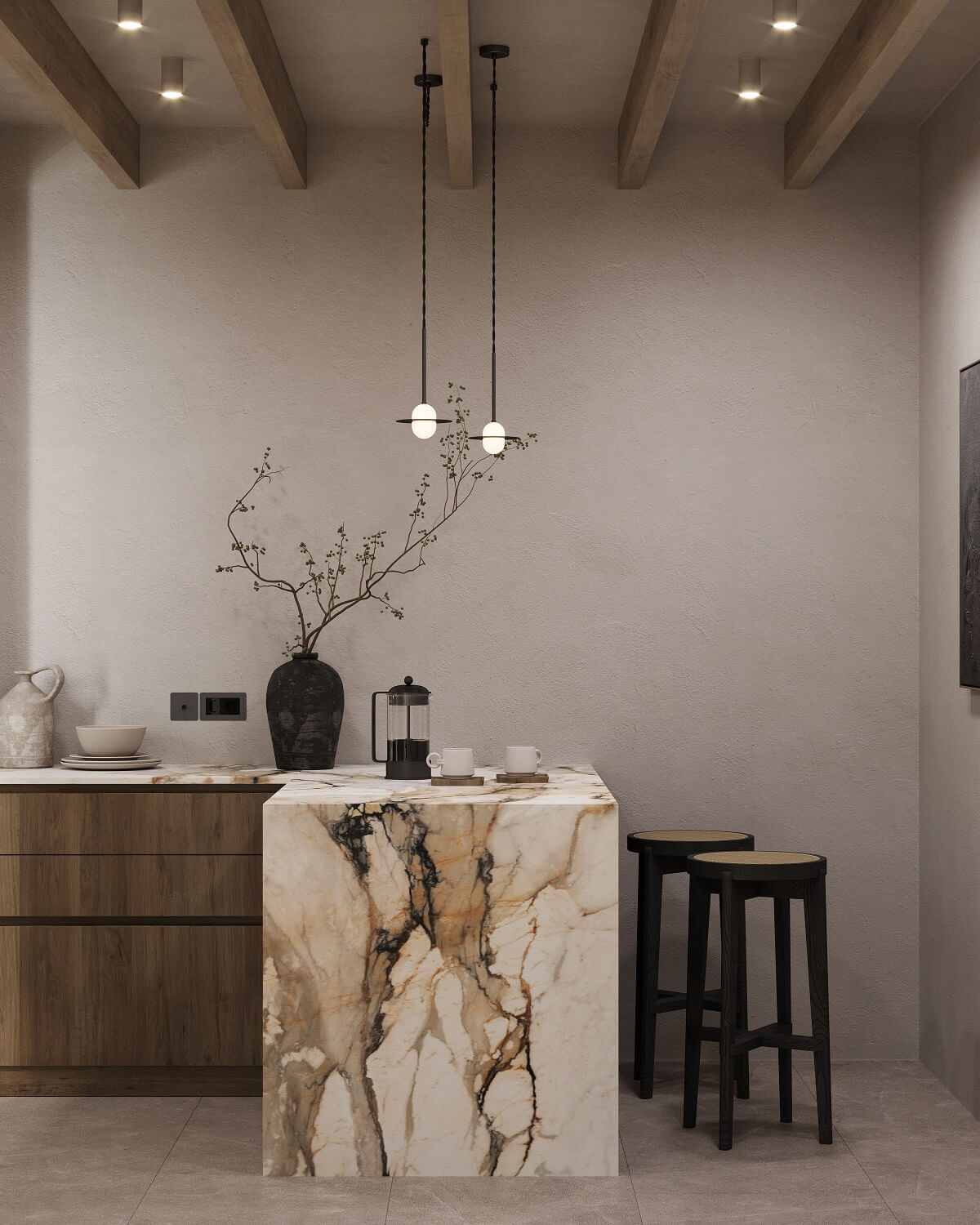 A Renovated Townhouse on Mallorca with a Swimming Pool 7 kitchen-breakfast-bar-marble-island-nordroom