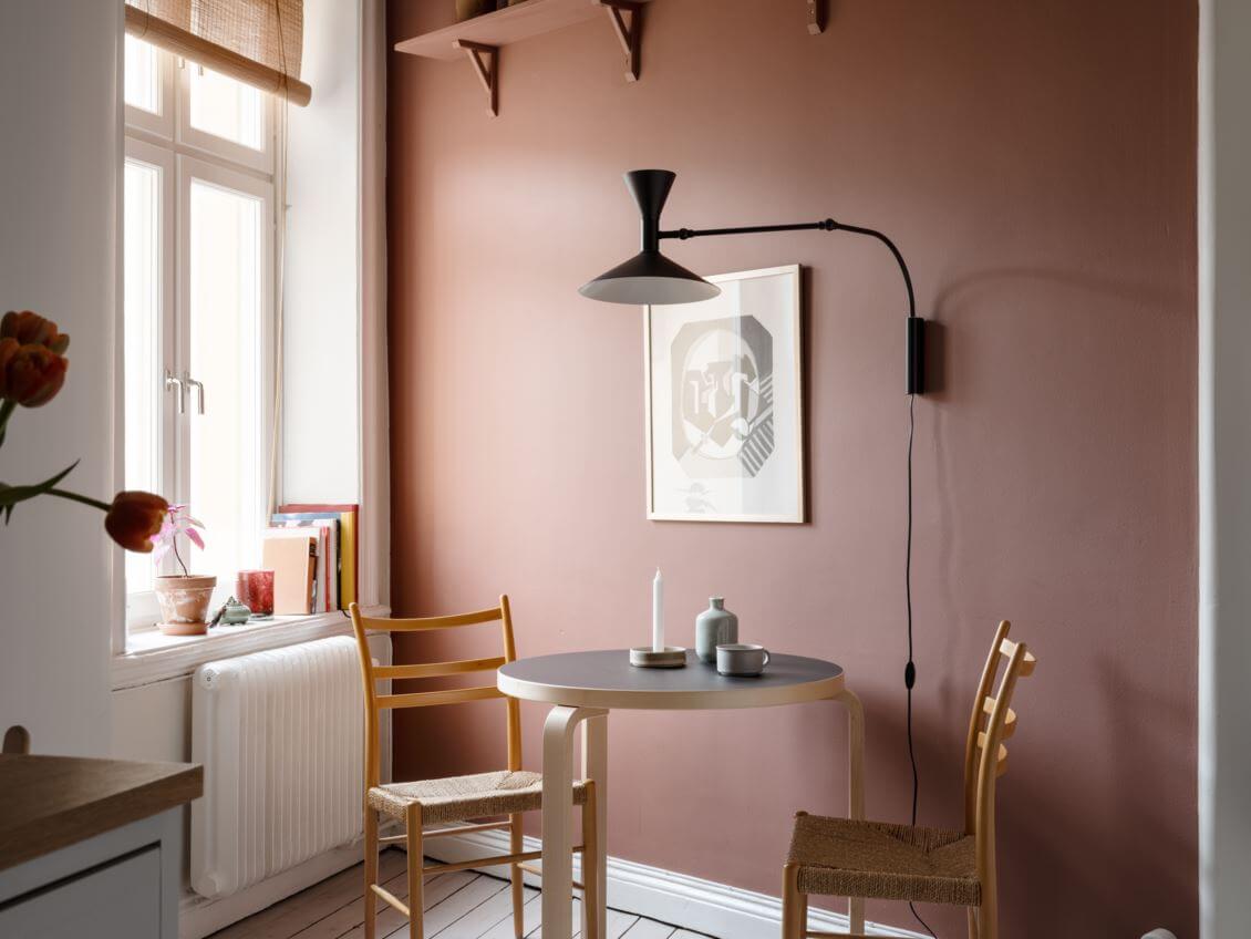 A Pink Kitchen Wall in a Scandinavian Apartment 12 kitchen-breakfast-table-pink-wall-nordroom