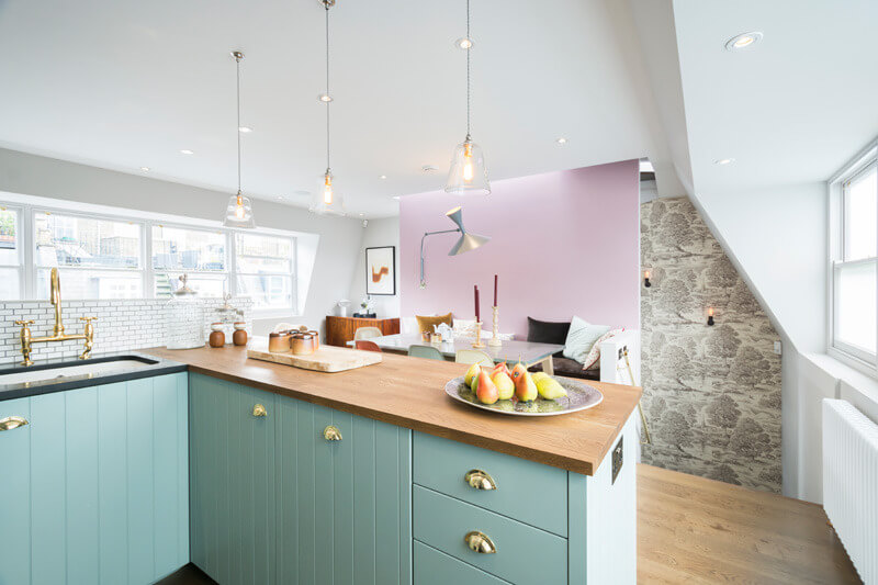 Valspar Color of the Year 2024: Renew Blue 12 light-blue-kitchen-cabinets-wooden-worktop-valspar-color-year-nordroom