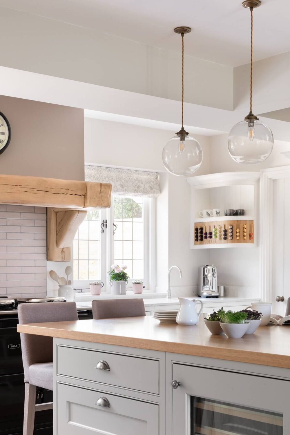 A Light and Social Country Kitchen by The Myers Touch 10 light-gray-kitchen-island-breakfast-bar-nordroom