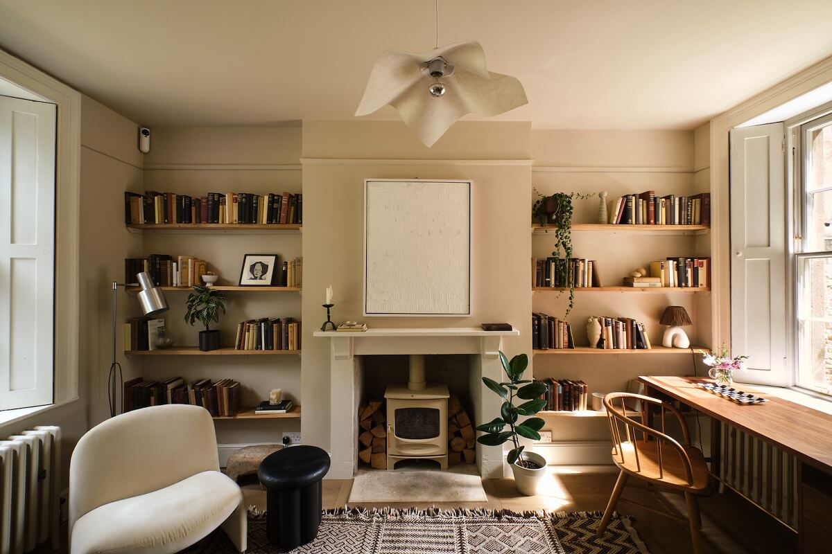 A Beautiful Chapel Conversion in England 10 living-room-fireplace-shelves-nordroom