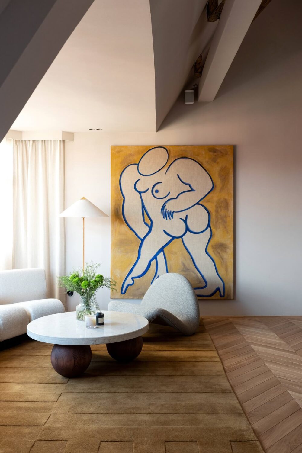 A Luxurious Penthouse Apartment in Stockholm 5 living-room-high-ceiling-large-artwork-nordroom