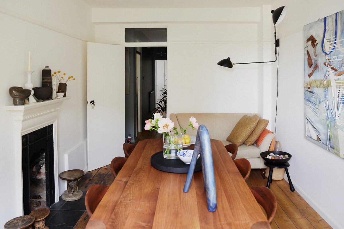 A London Apartment with a Small Blue deVOL Kitchen 4 living-room-with-large-dining-table-nordroom