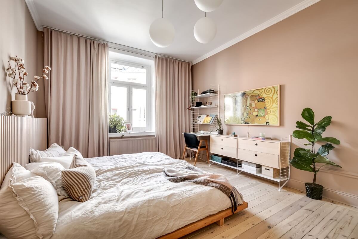A Custom Headboard in a Light-Filled Swedish Apartment 18 neutral-colored-bedroom-home-office-wooden-floor-nordroom