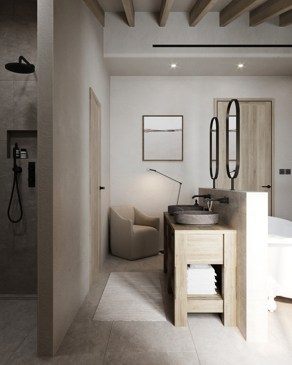 A Renovated Townhouse on Mallorca with a Swimming Pool 16 open-bathroom-double-sink-shower-nordroom