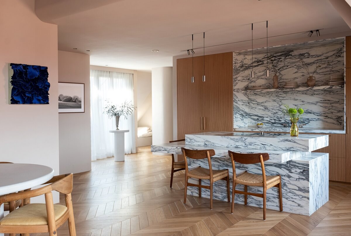 A Luxurious Penthouse Apartment in Stockholm 13 open-plan-kitchen-marble-island-nordroom