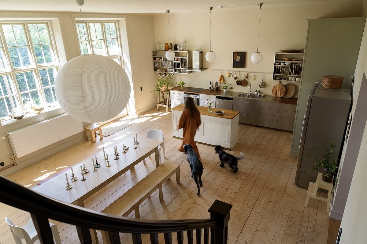 Natural Colors in a Swedish School Conversion 10 open-plan-kitchen-wooden-floor-school-conversion-nordroom