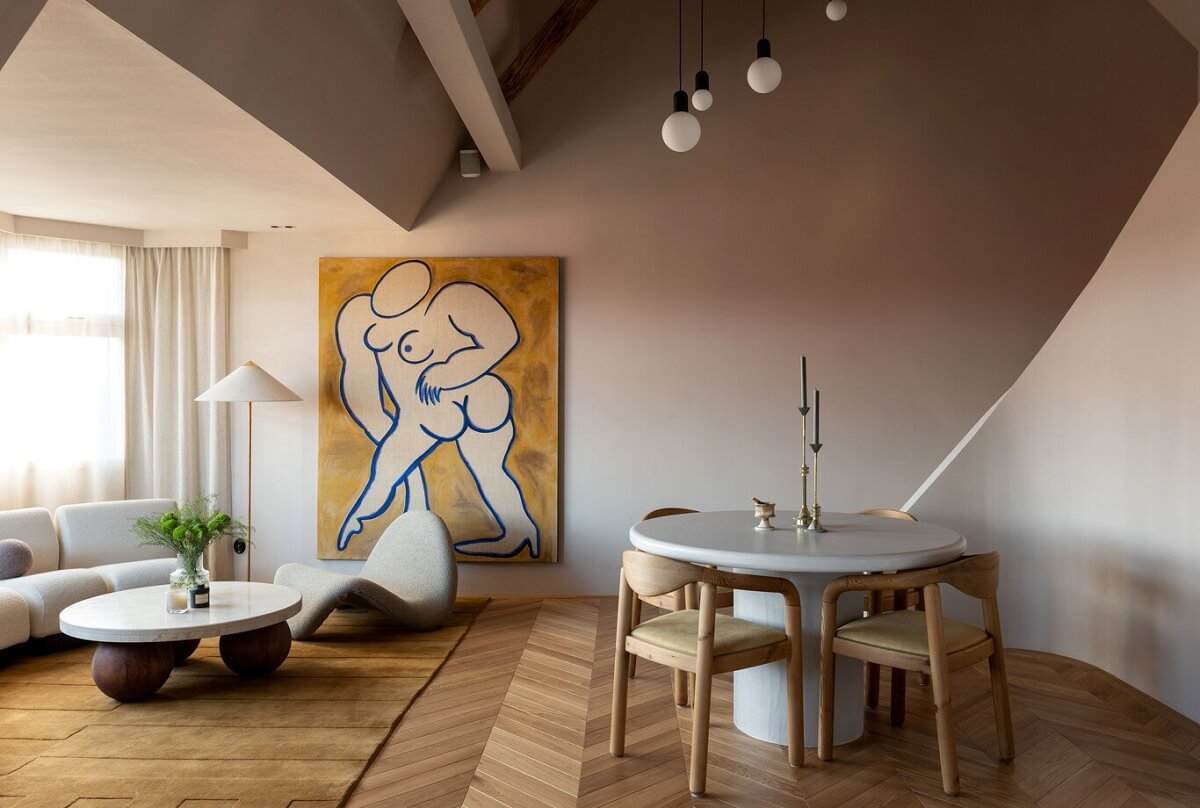 A Luxurious Penthouse Apartment in Stockholm 4 open-plan-living-space-round-dining-table-penthouse