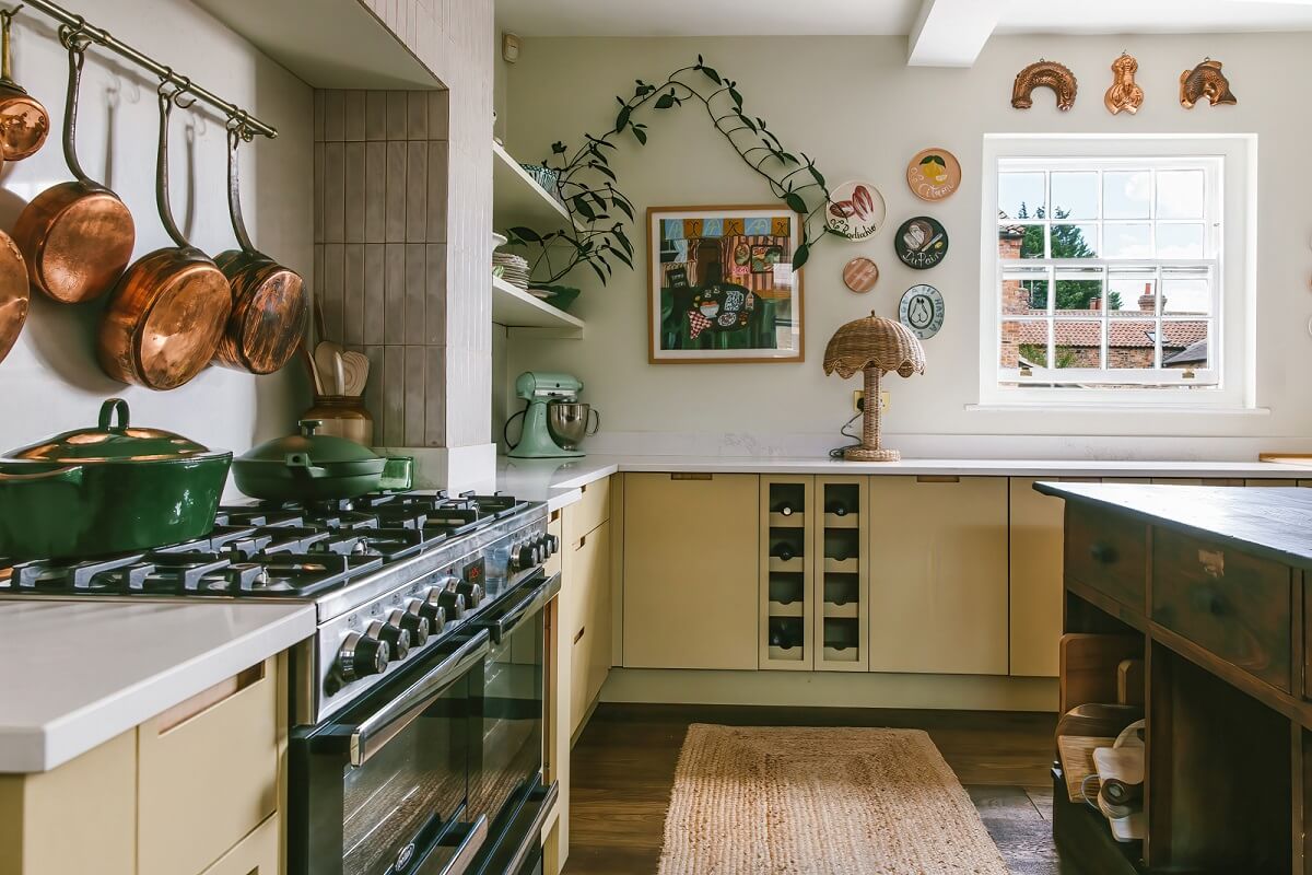 A Georgian House in England with Bold Color Pops 9 pale-yellow-kitchen-cabinets-nordroom