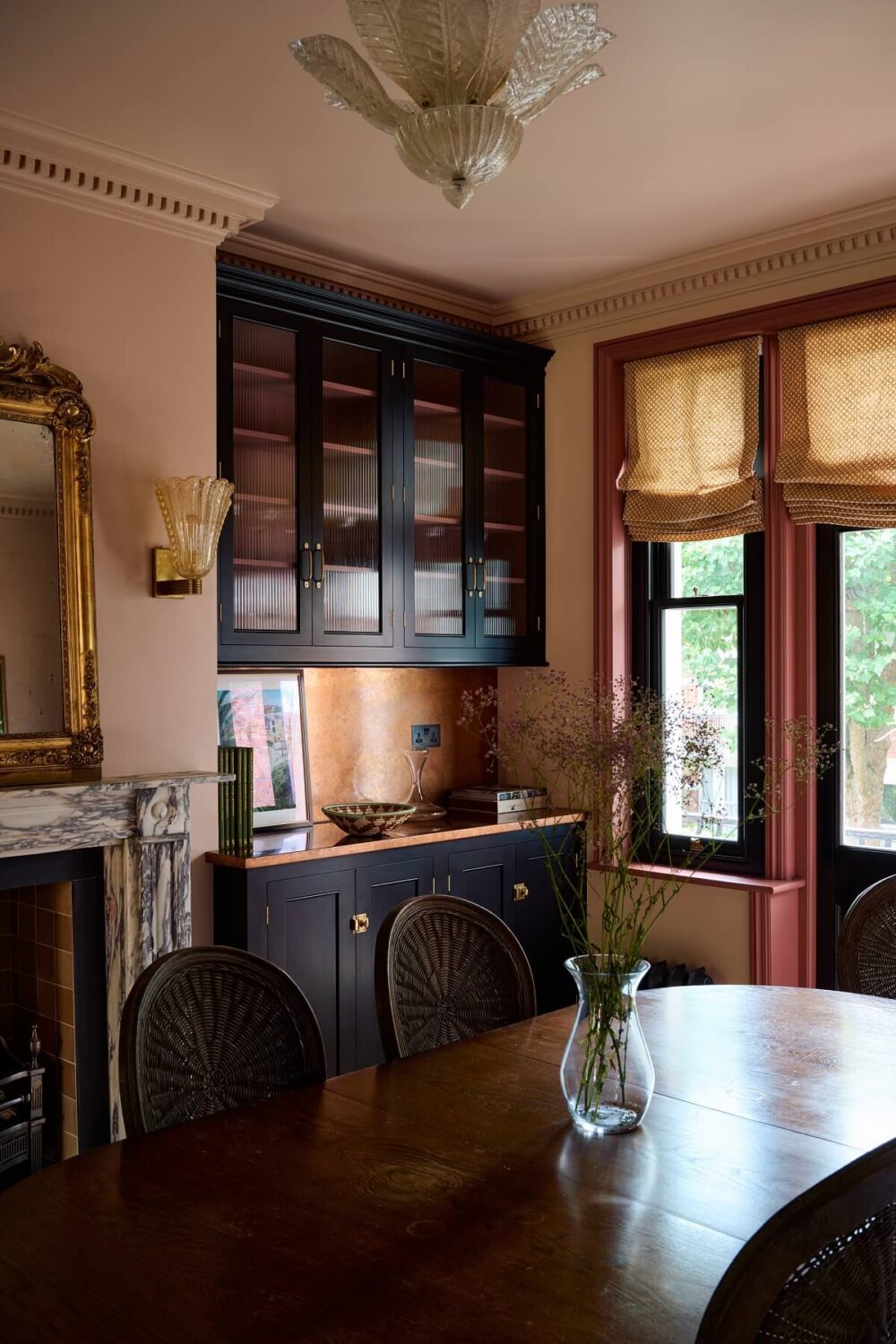 An All-Green deVOL Kitchen with A Marble Checkerboard Floor 18 pink-dining-room-home-bar-devol-nordroom